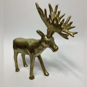 Reindeer Vintage Brass 9” Statue Figurine Decor Rustic Holiday Christmas Deer